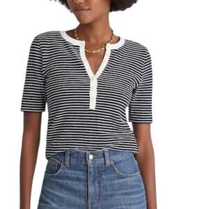 NWT Madewell Striped Elbow Sleeve Henley Tee Midnight Navy Women’s Size XS
